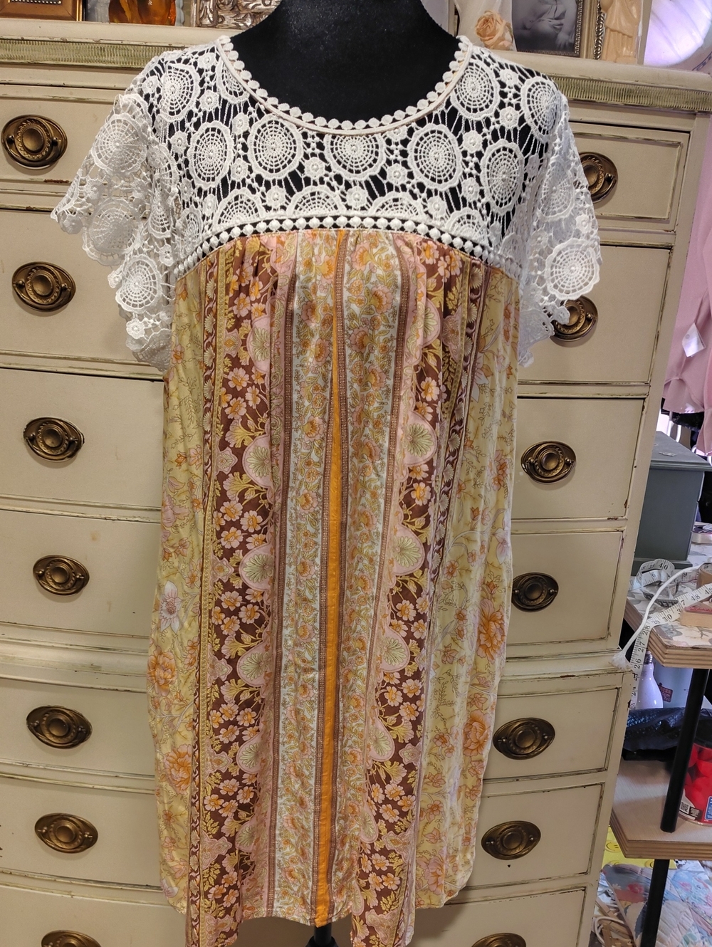 Suzanne Betro Floral Dress in Cream, Pink & Yellow
